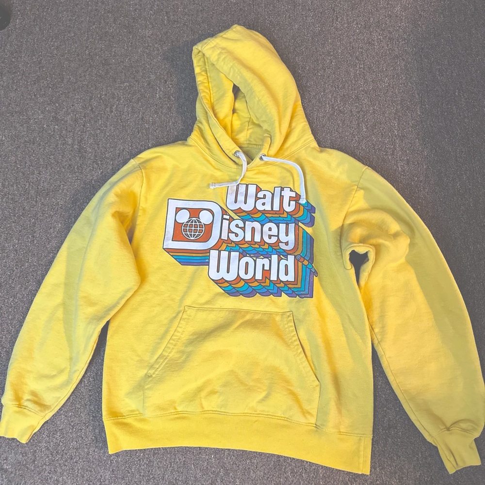 Disney Parks Walt Disney World Retro Rainbow Logo Yellow Hoodie